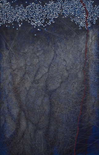 A River in Between, 2013. White pencil, acrylic, canvas. 74x48 in - 188x122