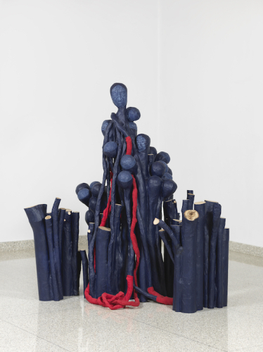 Coming and Going, 2012. White pencil, acrylic, papier-mâché, wood, fabric.  66x60x60 in - 167x152.4x153 cm 