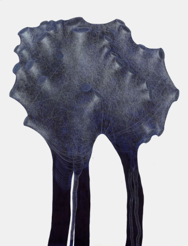 Dialogue, 2013. White pencil, acrylic, canvas. 74.5x56.5 -  189x143.5 cm