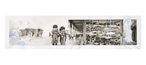 Under the Same Sky (1), 2009.  Colored pencil, acrylic on archival ink-jet print on paper. Colored pencil, acrylic on archival ink-jet print on paper. 24x96.5 in - 61x244.5 cm