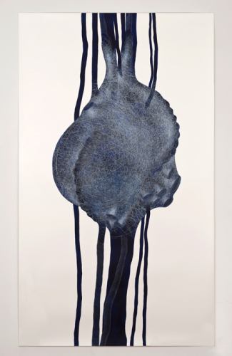 Untitled (02), 2013. White pencil, acrylic, paper. 74.5x43.5 - 189x111 cm