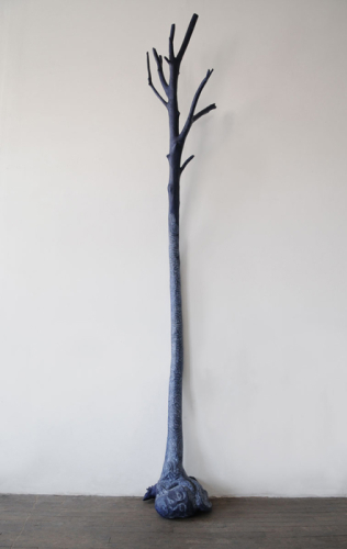 Untitled, 2008. White pencil, acrylic, fabric, papier-mâché. 118x20x24 in - 300x50x60 cm