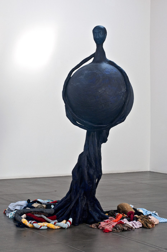 Worlds, 2012. White pencil, acrylic, papier-mâché, fabric, stone. - 75.5x67x42 in - 192 x 170 x 107 cm 