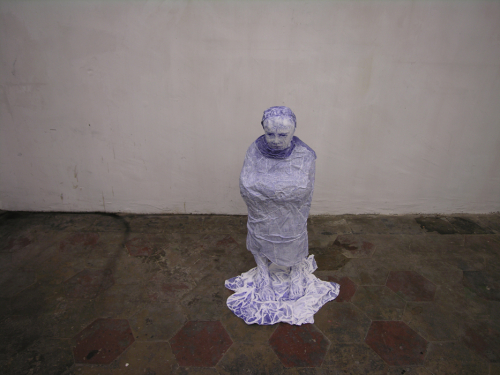 Child, 2005. Colored pencil, acrylic, fabric, papier-mâché. 37x24x27 in - 95x62x67 cm