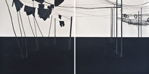 Equilibrium, 2011. White pencil, acrylic, paper. 45x90 in - 114x228