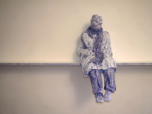 Sitting Weightless, 2005.Colored pencil, acrylic, fabric, papier-mâché. 41x19x22 in -104x47x55 cm. Variable lenght