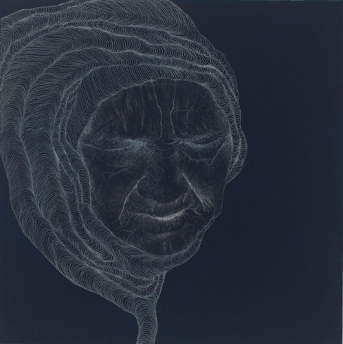 The Other (2), 2010. White pencil, acrylic on MDF. 10x10 in - 25x25 cm